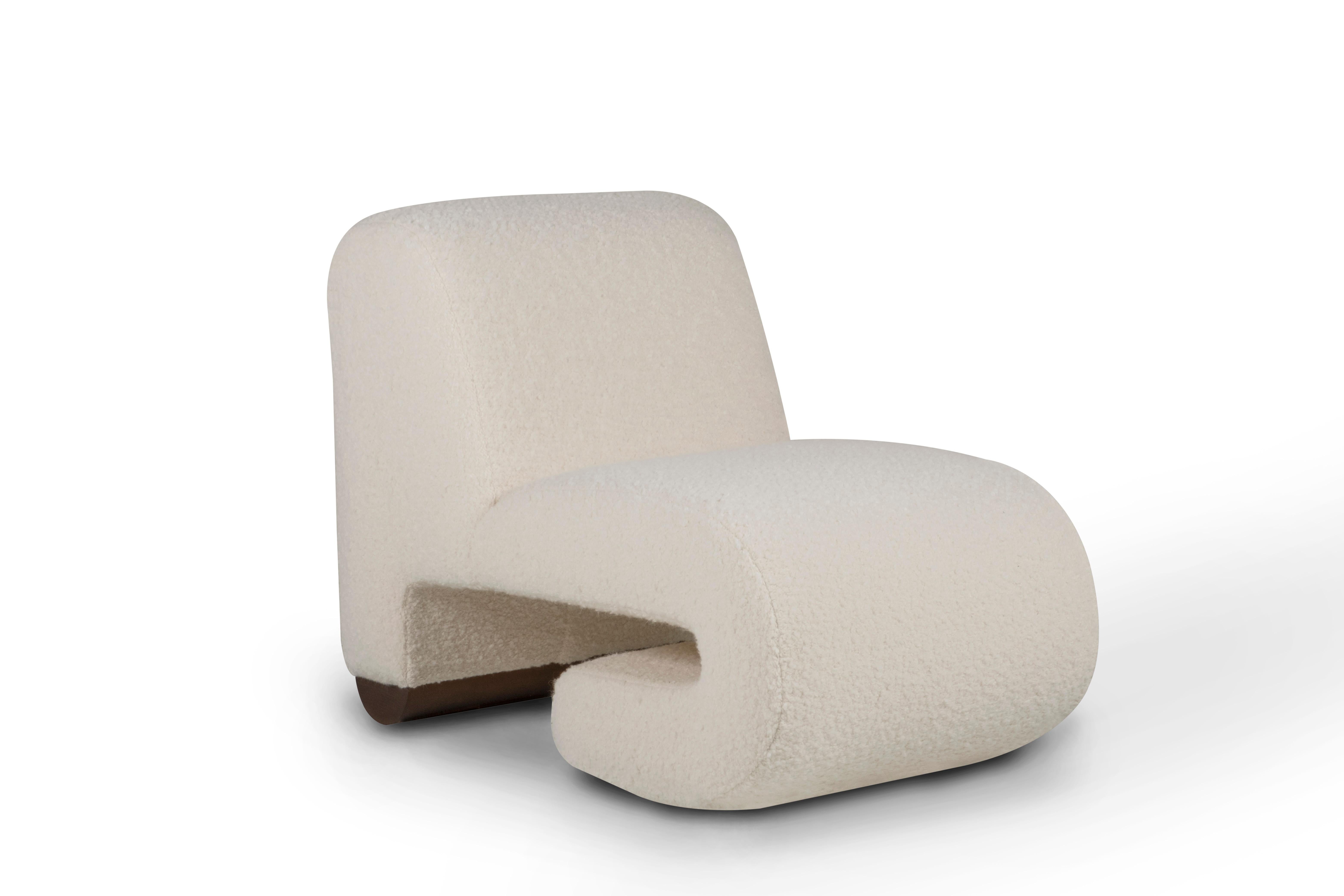 Modern T50 Lounge Chair, White Wool Bouclé, Handmade in Portugal by Greenapple For Sale 3