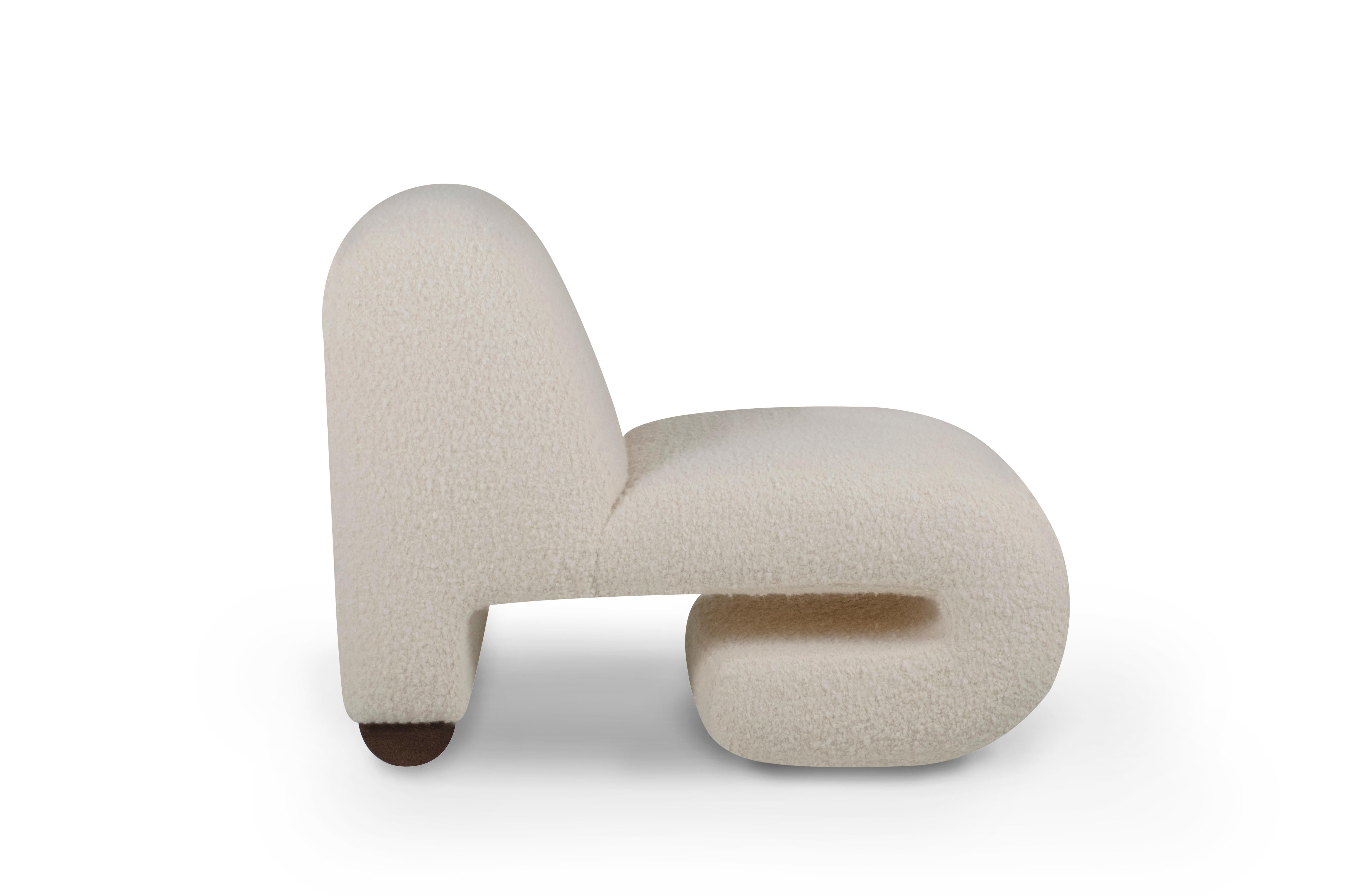 Modern T50 Lounge Chair, White Wool Bouclé, Handmade in Portugal by Greenapple For Sale 2