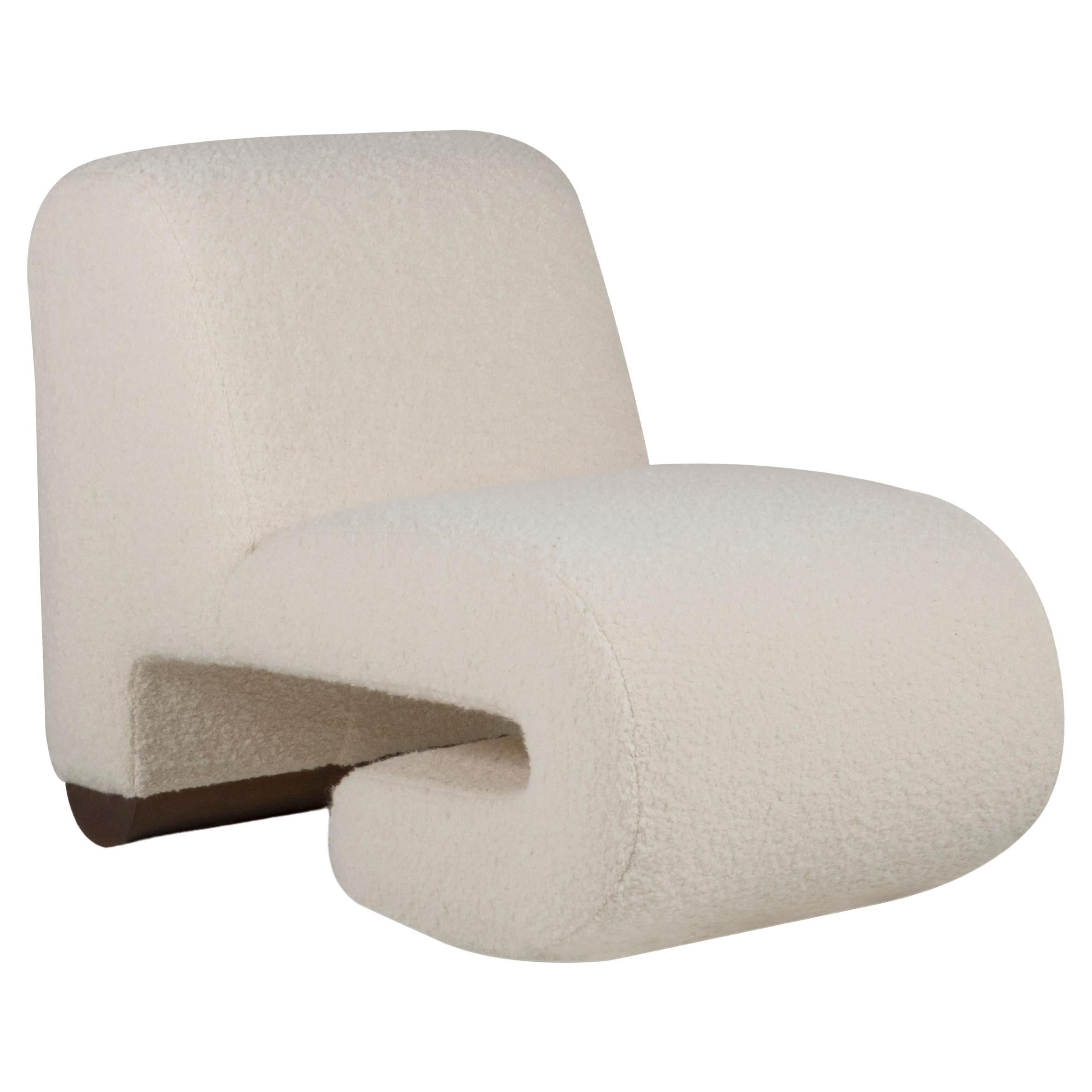 Modern T50 Lounge Chair, White Wool Bouclé, Handmade in Portugal by Greenapple For Sale