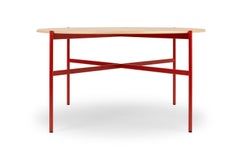 21st Century Modern Table Red MDF Top with Solid Wood Edge Blade Made in Italy