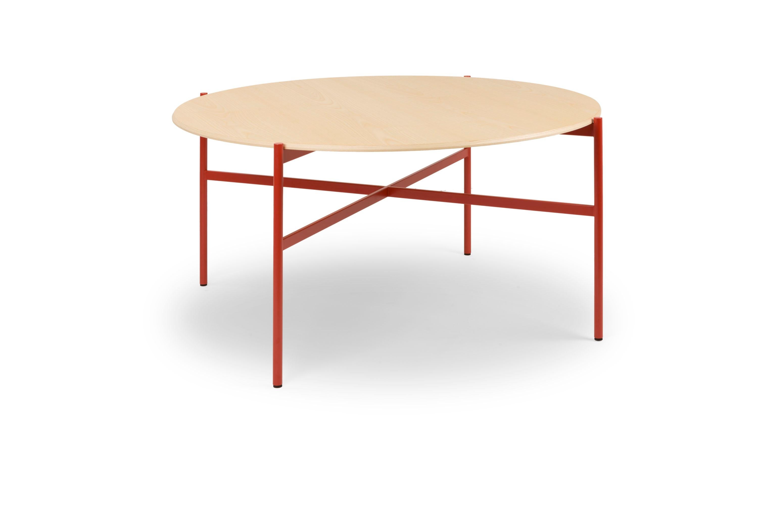 Italian 21st Century Modern Table Red MDF Top with Solid Wood Edge Blade Made in Italy For Sale