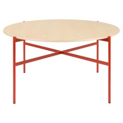 21st Century Modern Table Red MDF Top with Solid Wood Edge Blade Made in Italy