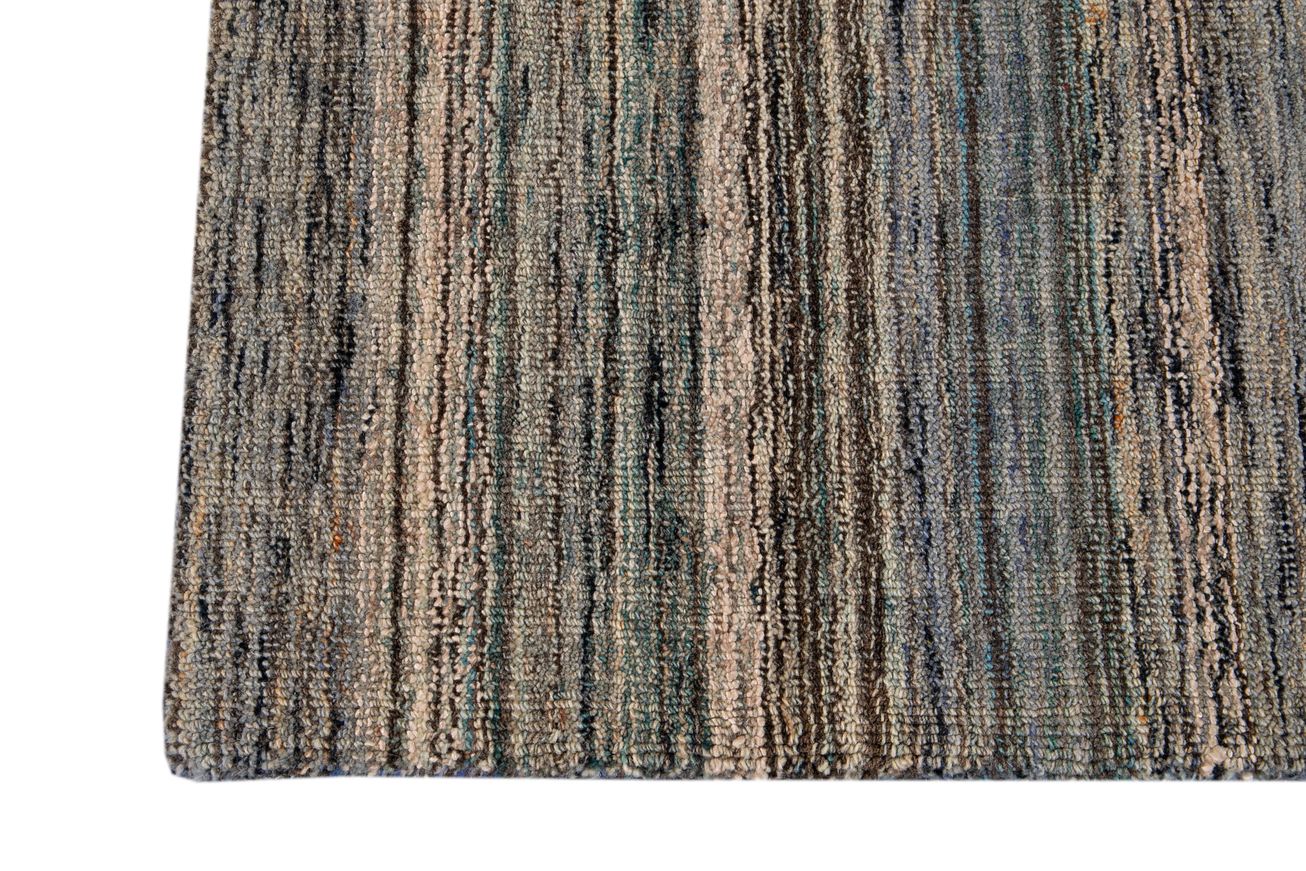 Indian 21st Century Modern Texture Wool Rug Customized For Sale