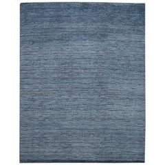 Modern Textured Handmade  Striped Pattern Blue Wool Rug