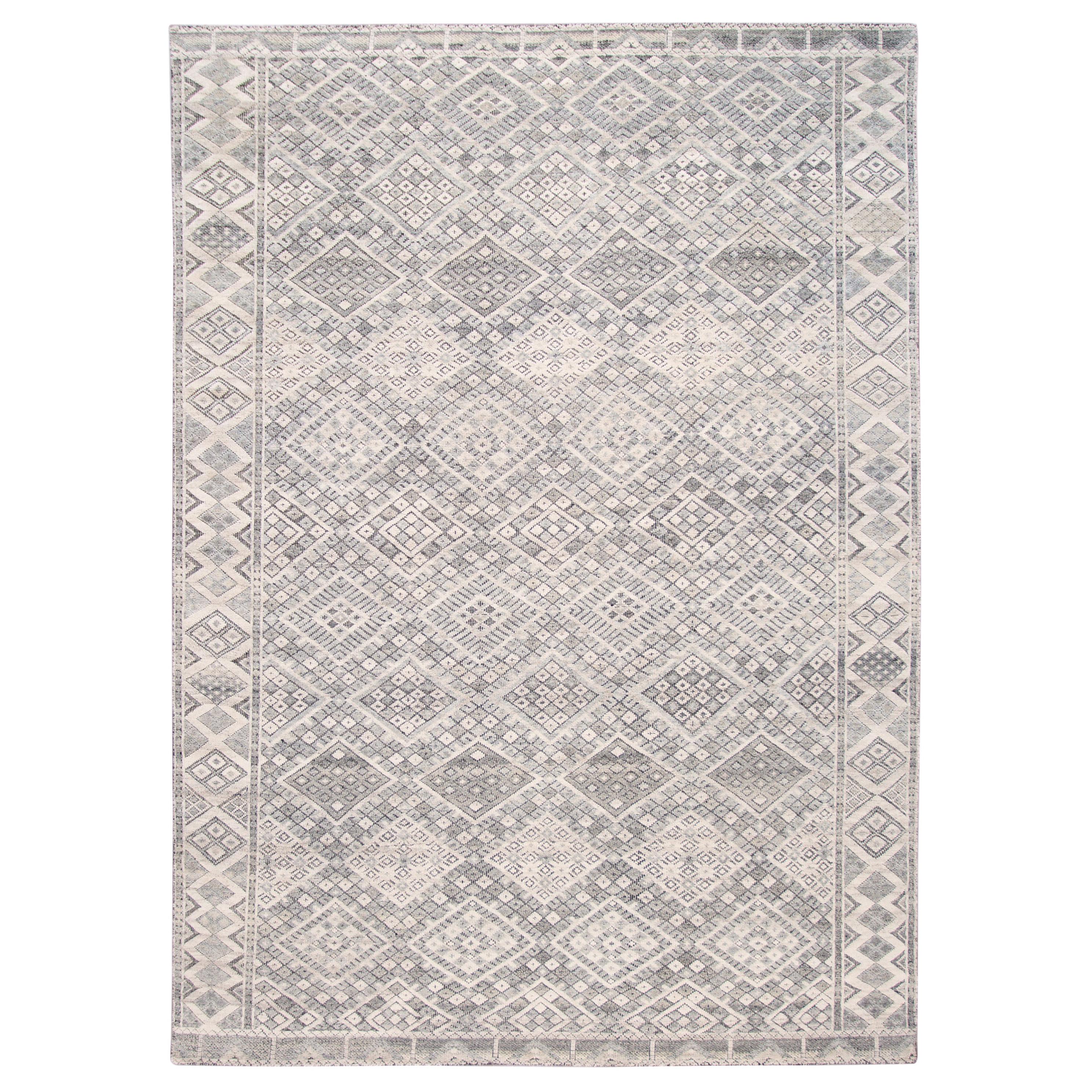 21st Century Modern Textured High Low Wool Rug For Sale