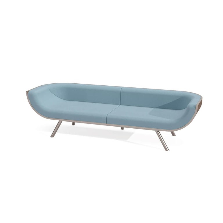 21st Century Modern Curved Back Three-Seater Sofa in Walnut and Stainless Steel For Sale 8