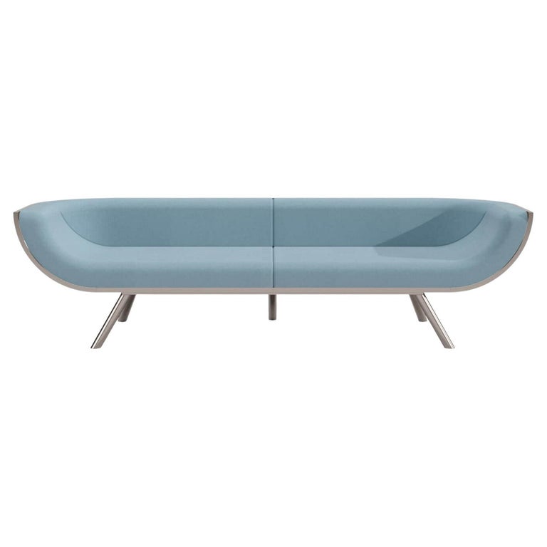 21st Century Modern Curved Back Three-Seater Sofa in Walnut and Stainless Steel For Sale
