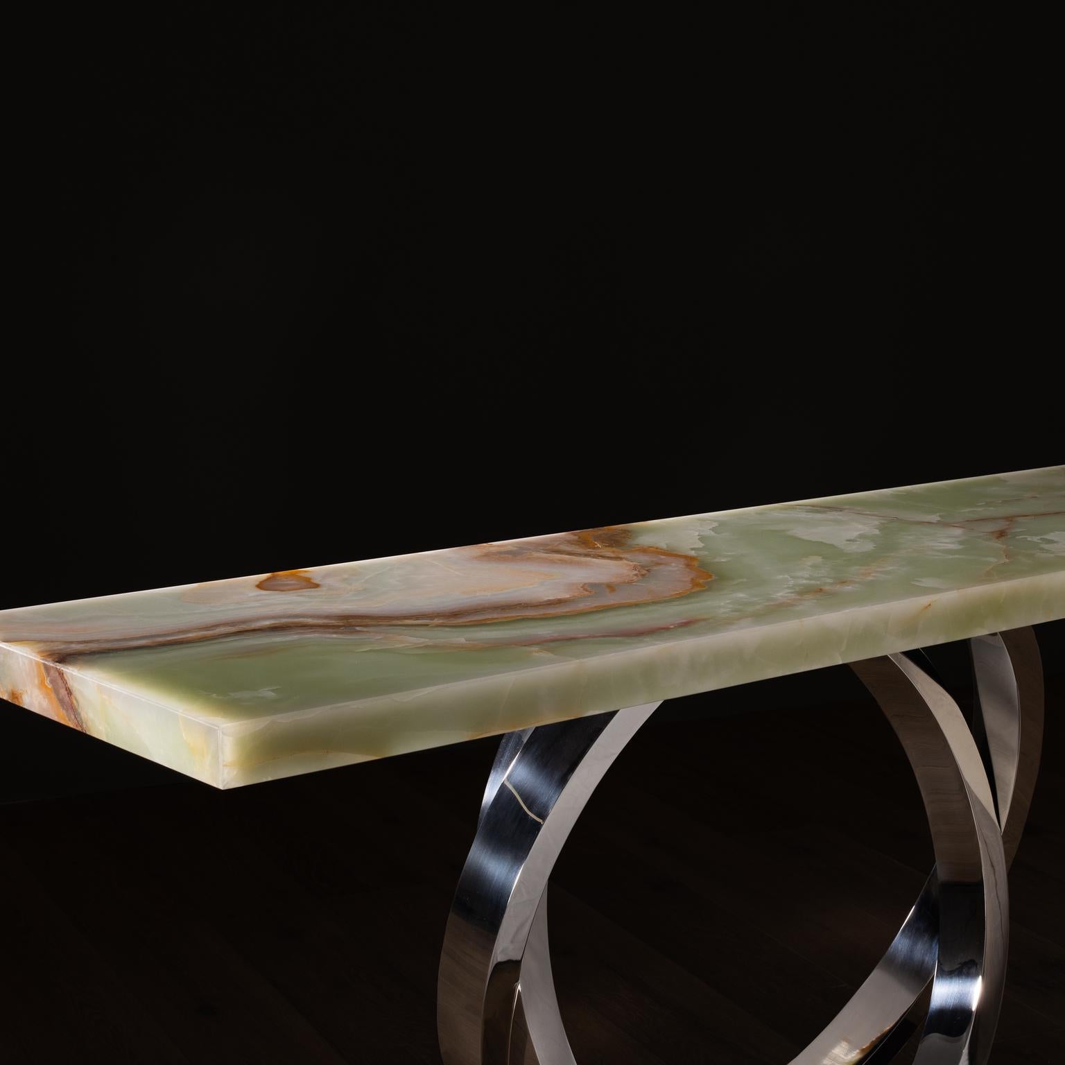 Table console Art Déco Armilar Onyx Acier inoxydable Fait main Portugal Greenapple en vente 3