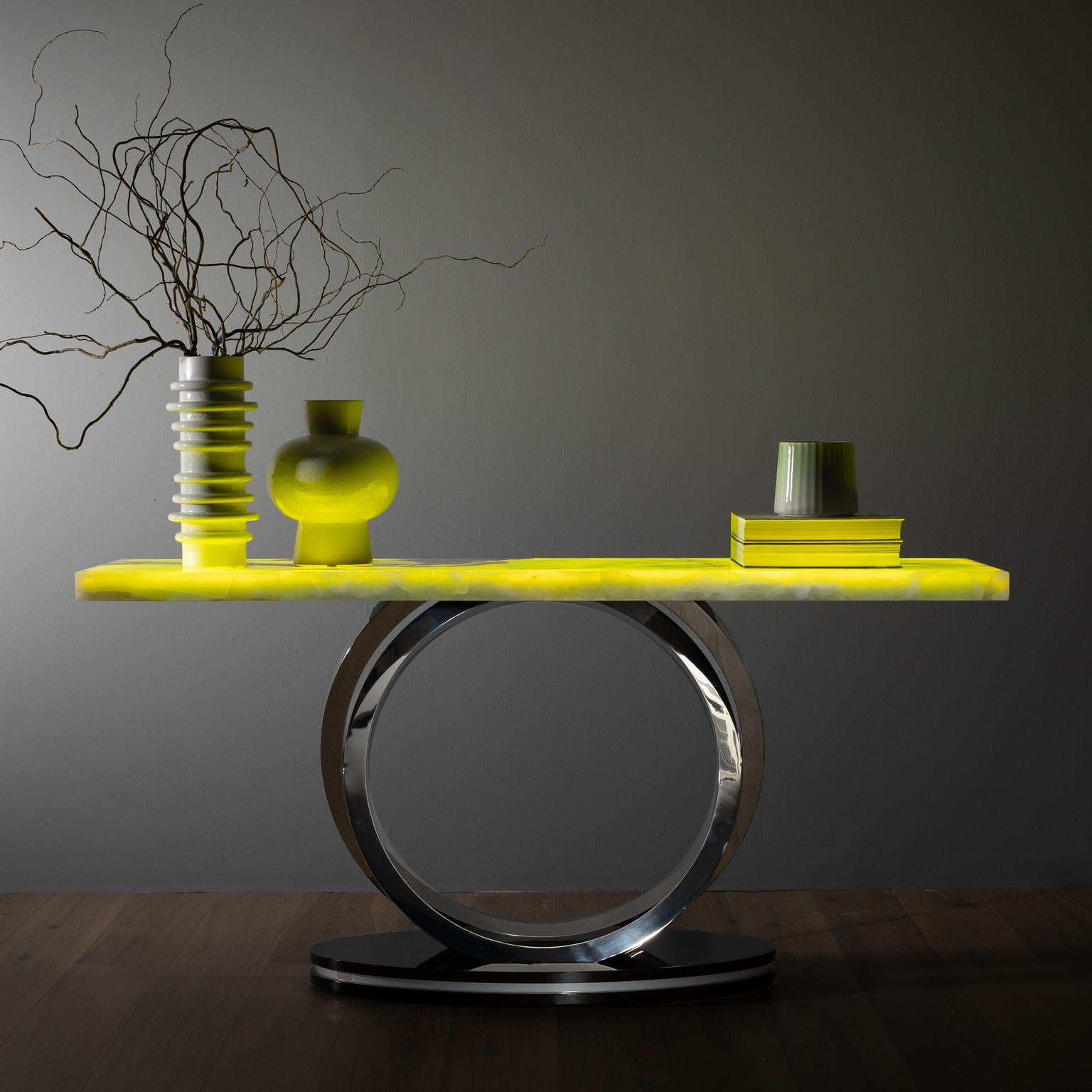 Table console Art Déco Armilar Onyx Acier inoxydable Fait main Portugal Greenapple en vente 1