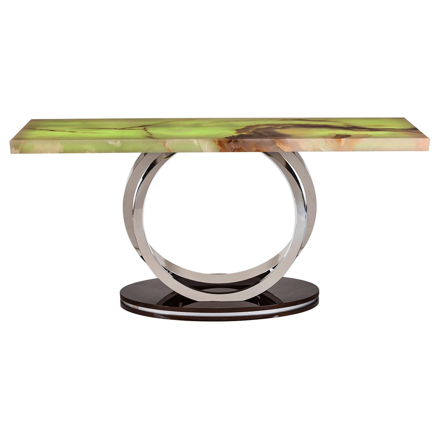 Table console Armilar, Collection S, fabriqué à la main au Portugal - Europe par GF Modern.

La table console Armilar présente un design moderne qui rend hommage à la sphère armillaire portugaise, un instrument qui permettait aux navigateurs