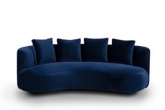 Gebogenes Twins-Sofa aus marineblauem Samt, handgefertigt Portugal von Greenapple, Organische Moderne