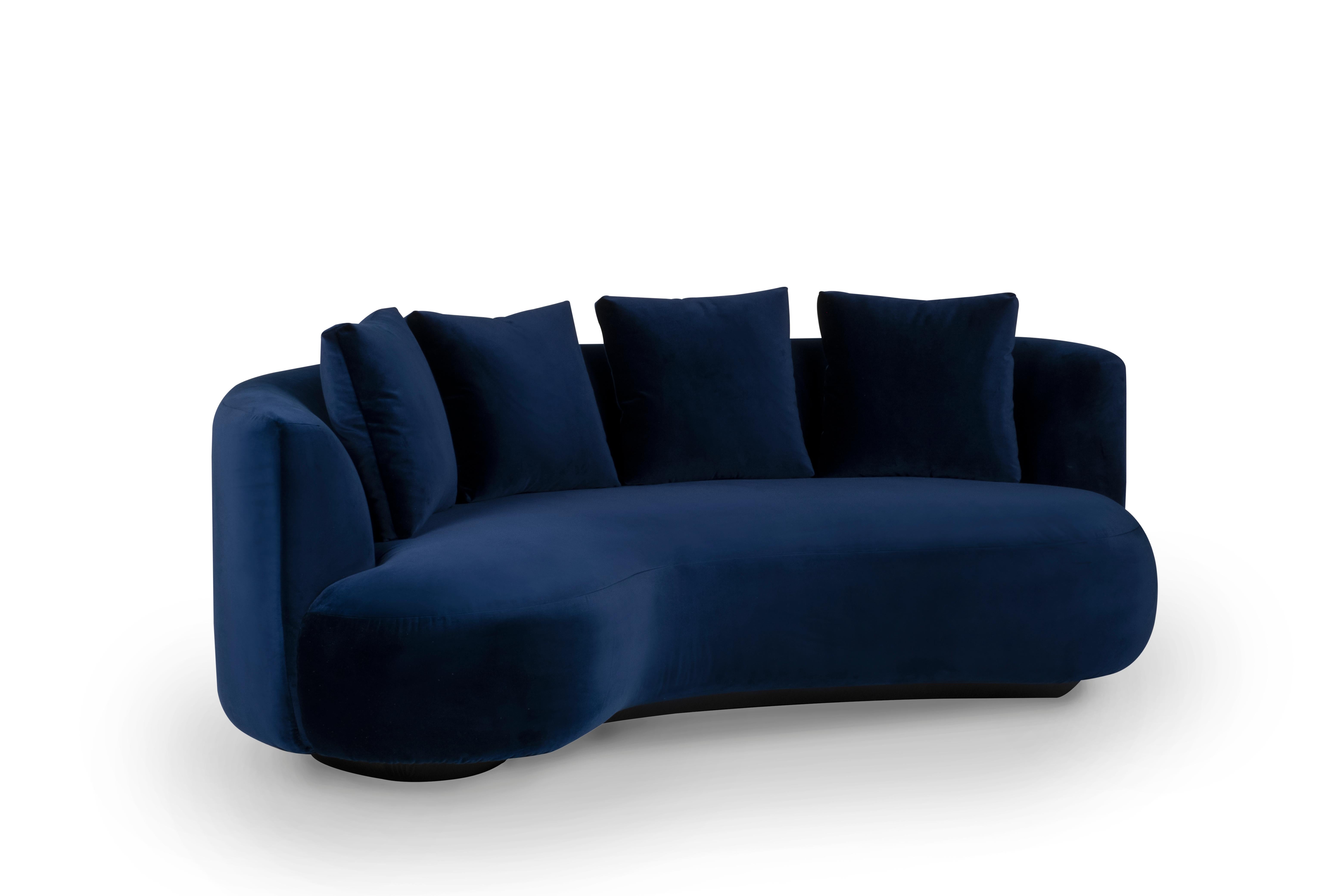 Organic Modern Twins Curved Sofa, Navy Velvet, Handmade Portugal by Greenapple For Sale 4