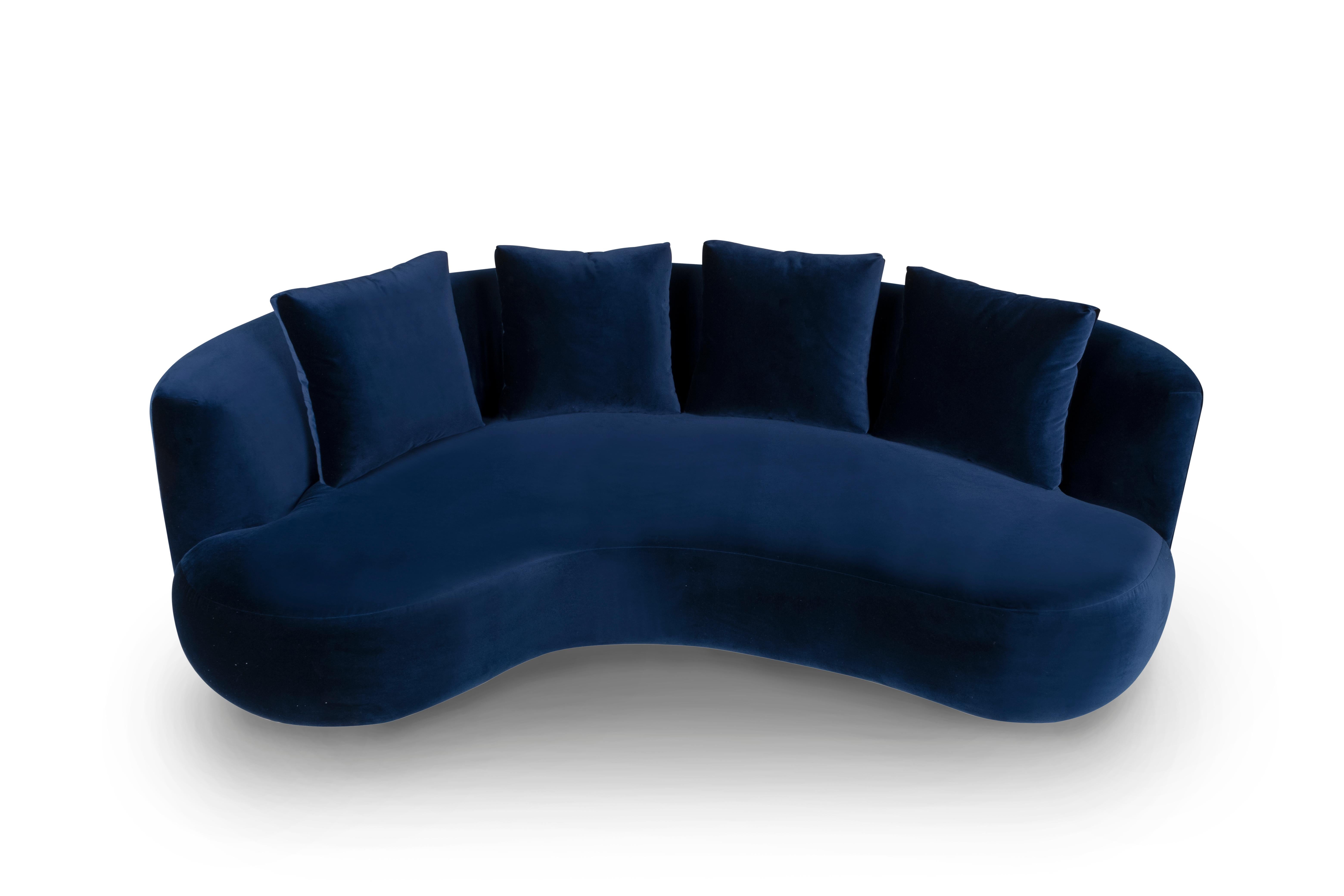 Organic Modern Twins Curved Sofa, Navy Velvet, Handmade Portugal by Greenapple For Sale 6
