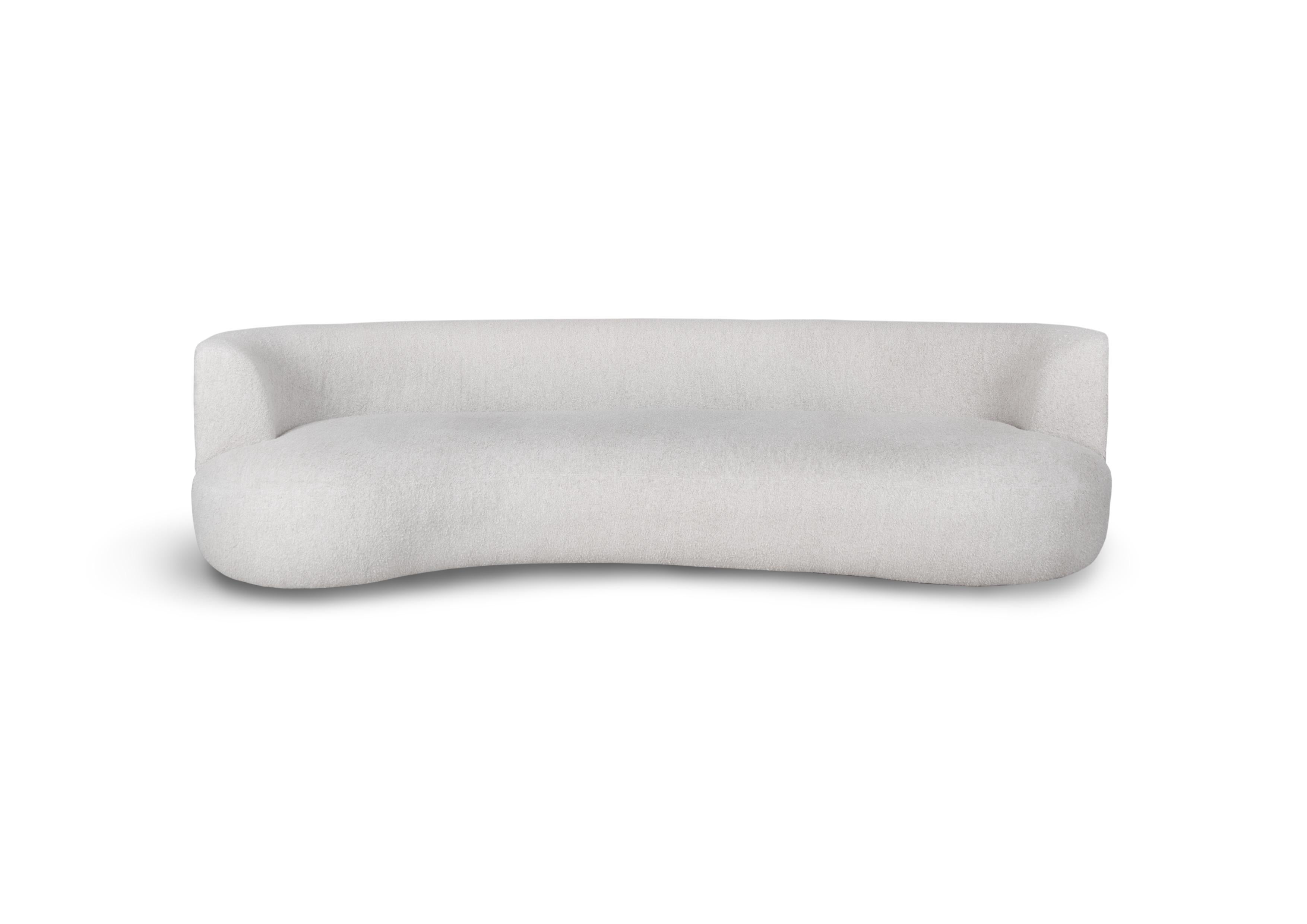 Organic Modern Twins Curved Sofa, White Bouclé, Handmade Portugal by Greenapple For Sale 5