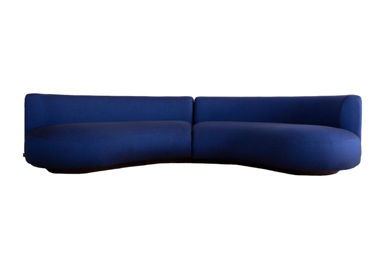 21st Century Contemporary Modern Twins Outdoors 5-Seat Sofa Blue Sunbrella Fabric Handcrafted in Portugal - Europe by Greenapple
 
Twins is an elegant, curved sofa with its own unique charm, creating the right environment for warm conversation and