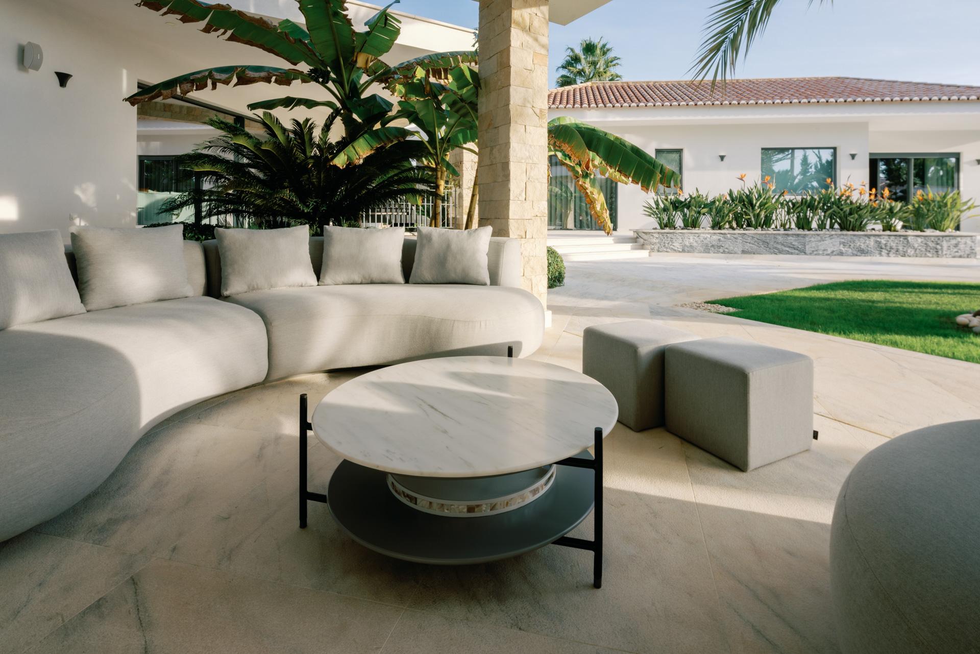 Leather Modern Twins Outdoors Sofa, Sunbrella Fabric, Handmade in Portugal by Greenapple For Sale