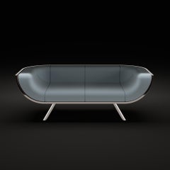 Contemporary Sofa, Two-Seats, Handmade, Curved Walnut Back and Stainless Steel