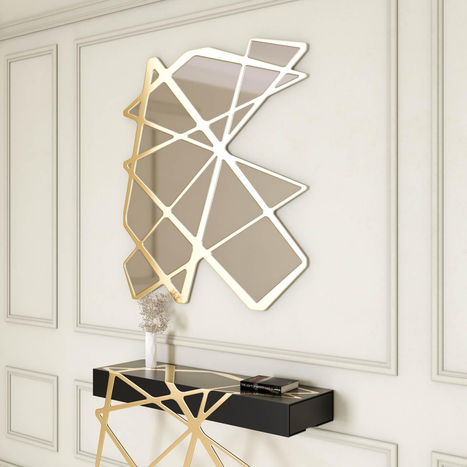 Organic Modern Accent Wall Mirror in Brushed Brass and Glass Mirror For Sale 2
