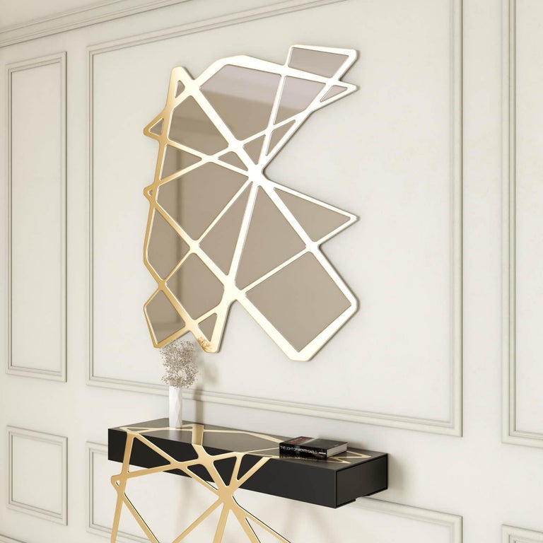 Portuguese 21st Century Modern Wall Mirror in Brushed Brass For Sale