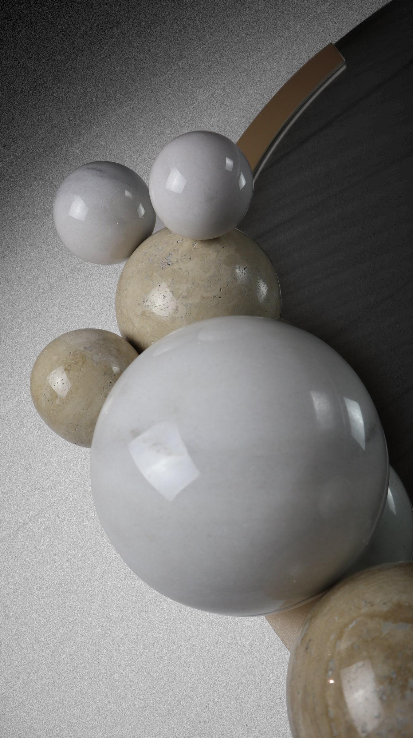 21st Century Modern Wall Mirror White Marble Spheres With Incorporated Light For Sale 1