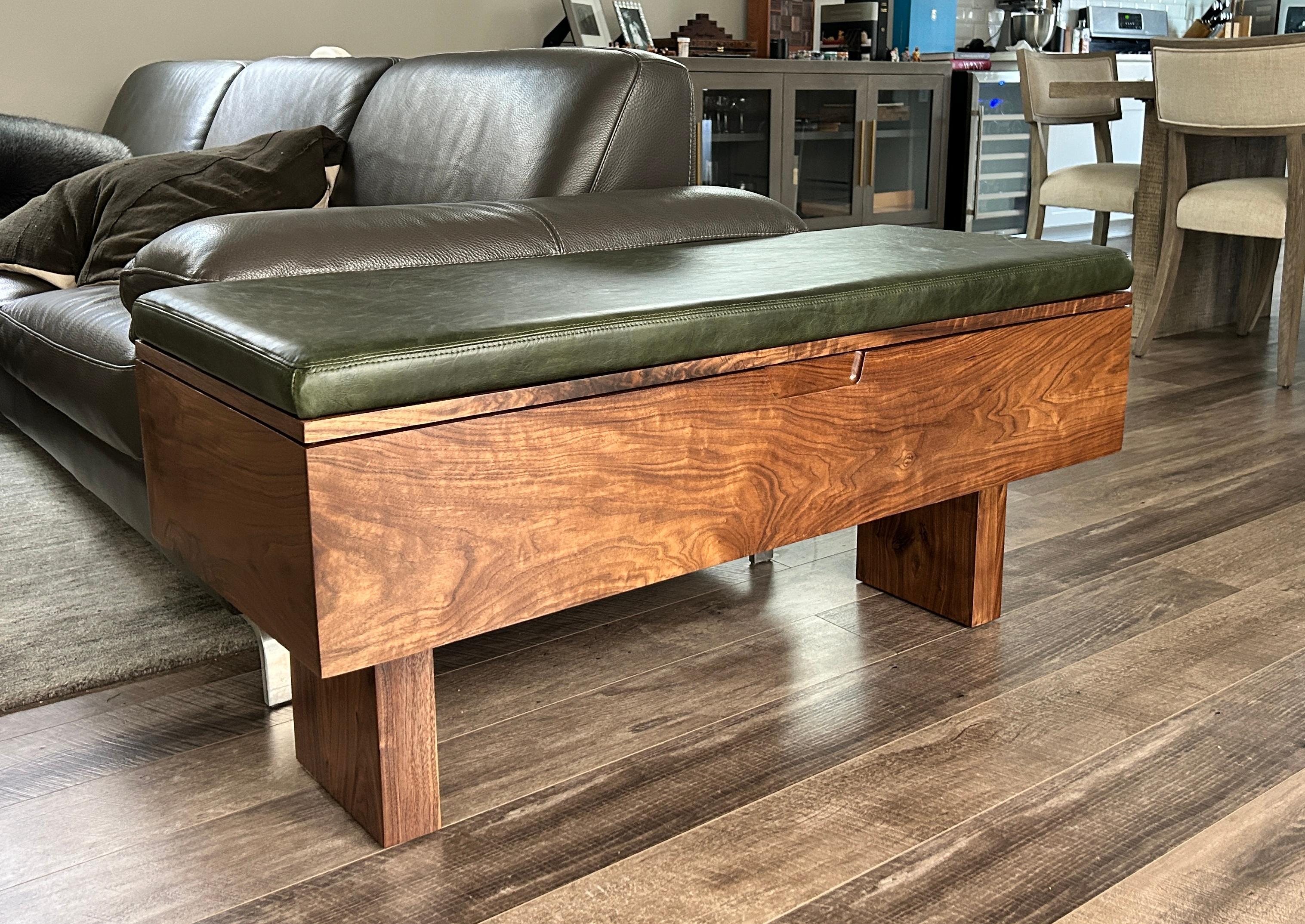 21st Century Modern Walnut Bench with Leather Upholstered Seat Cushion In New Condition For Sale In Oakhurst, NJ
