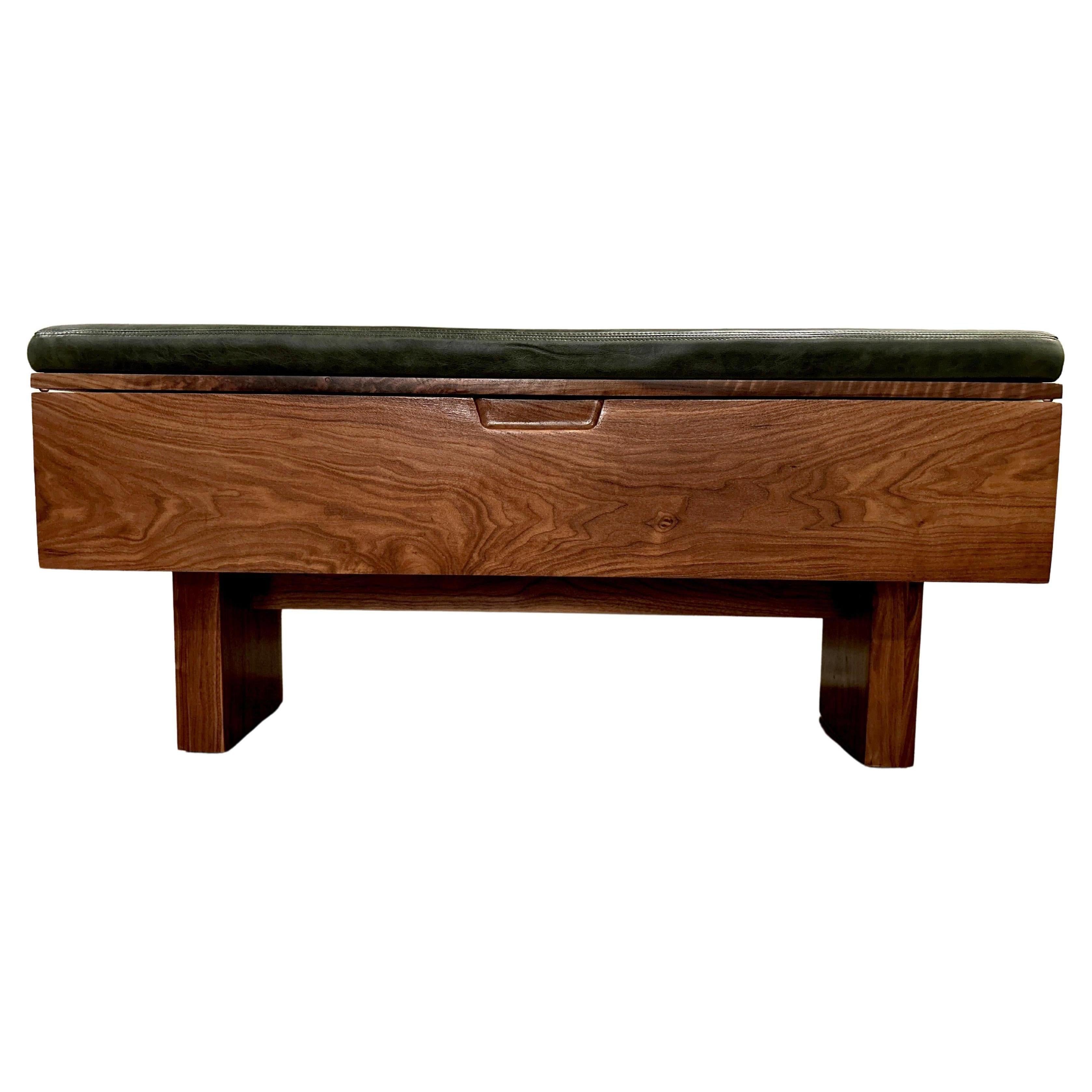 21st Century Modern Walnut Bench with Leather Upholstered Seat Cushion For Sale