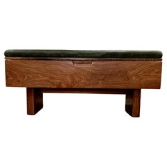 21st Century Modern Walnut Bench with Leather Upholstered Seat Cushion