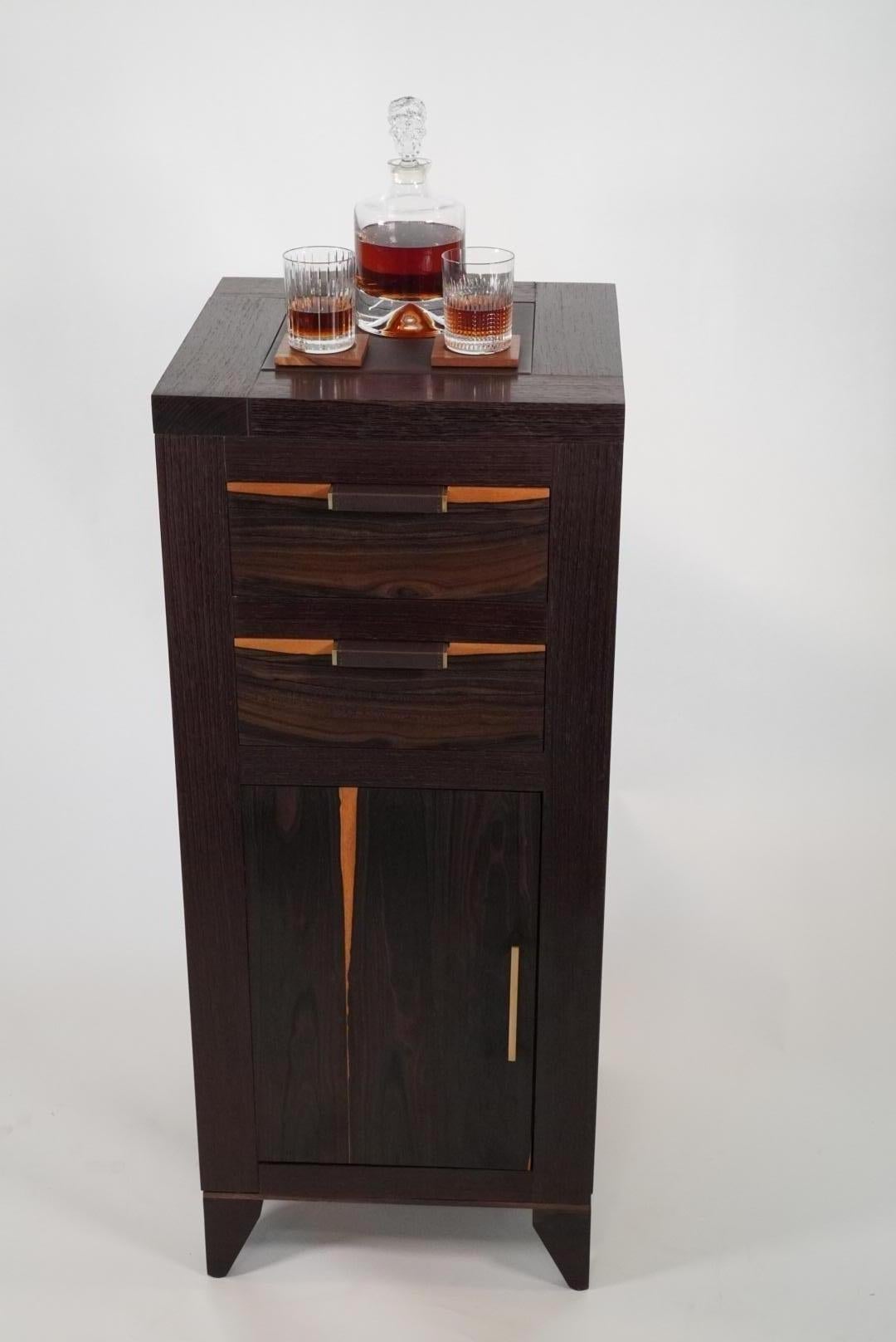 Brass 21st Century Modern Wenge and Ziricote Wood Liquor Storage Cabinet 