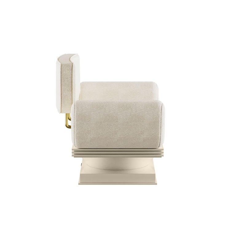 Hand-Crafted 21st Century Modern Cream Armchair Bouclé Lacquered in Gloss With Brass Details For Sale