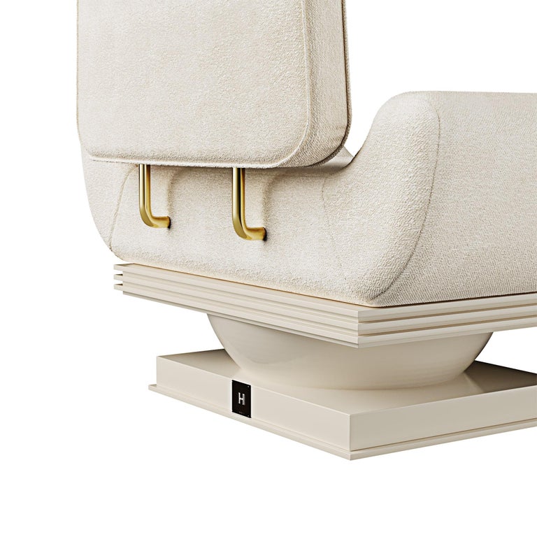 21st Century Modern Cream Armchair Bouclé Lacquered in Gloss With Brass Details In New Condition For Sale In Porto, PT