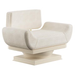 Used Modern Cream Armchair Bouclé Lacquered in Gloss With Brass Details
