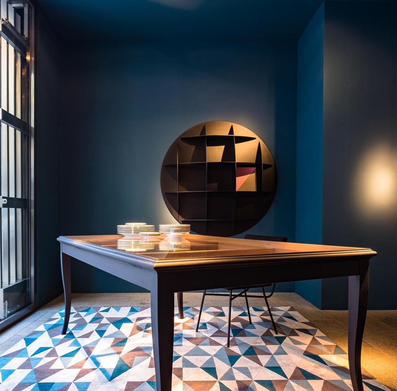 21st Century Modern Wooden Table With Carved Frame And Glass Top For Sale 2