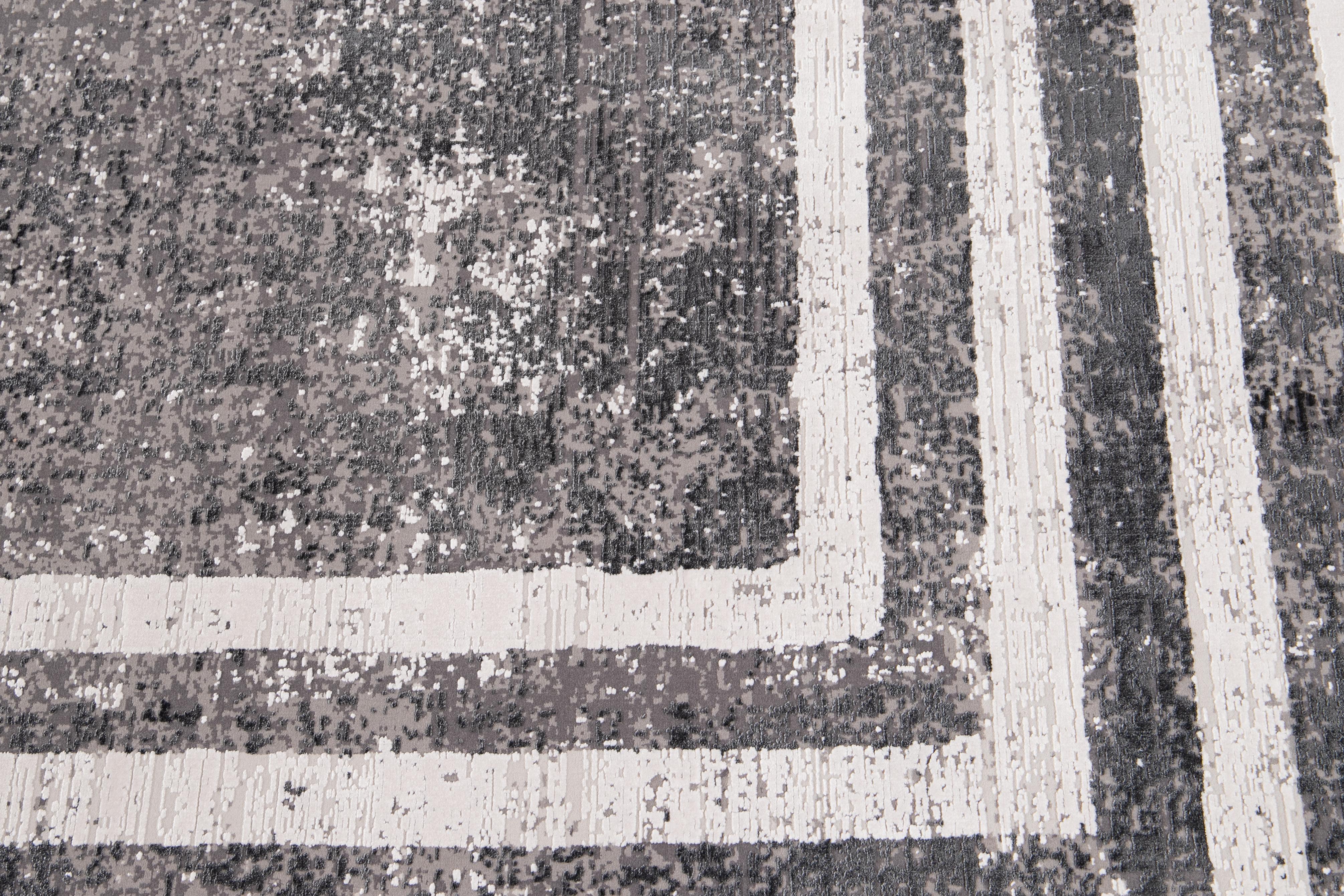 Moderner Silber-Teppich aus Wolle und Seide des 21. Jahrhunderts mit abstraktem Motiv im Angebot 3