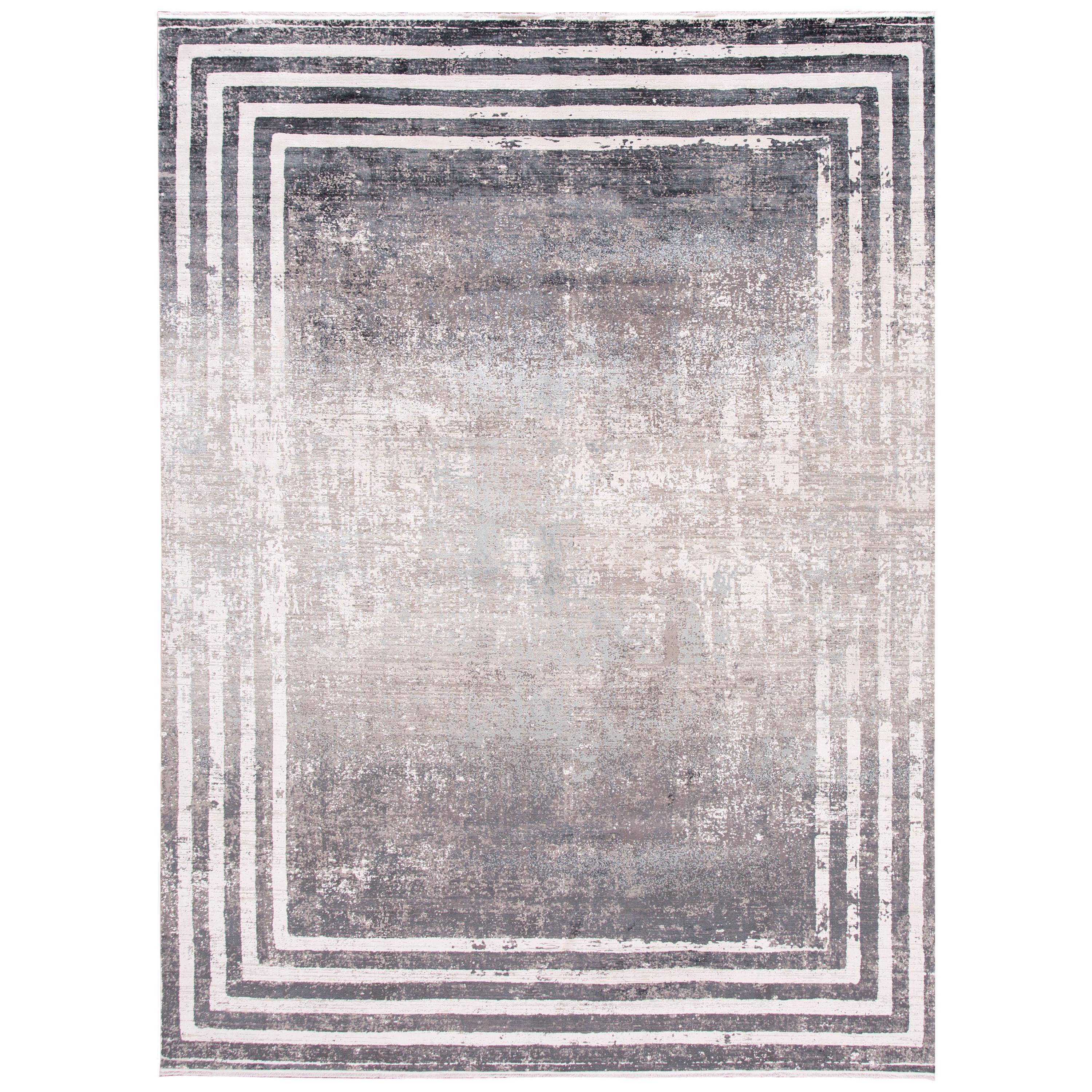 Silver 21st Century Modern Wool and Silk Rug With Abstract Motif