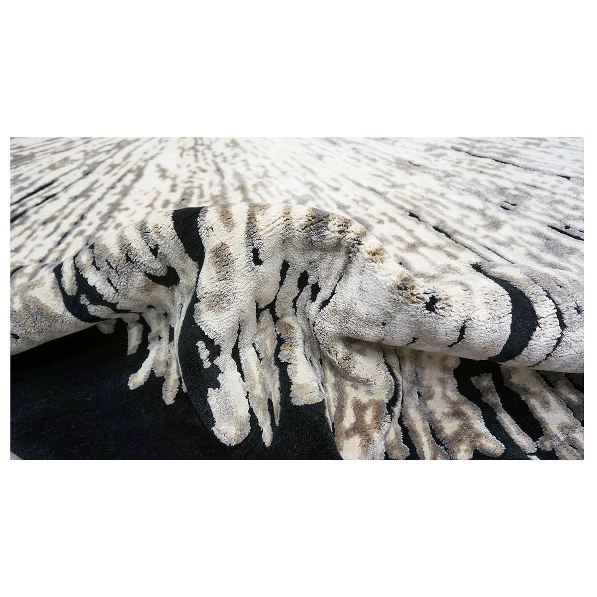 Contemporary 21st Century Modern Wool & Silk 10x14 Black, White, & Grey Handmade Area Rug