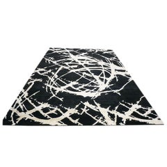 Nepalese Modern Wool & Silk 9X12 Black & White Handmade Area Rug