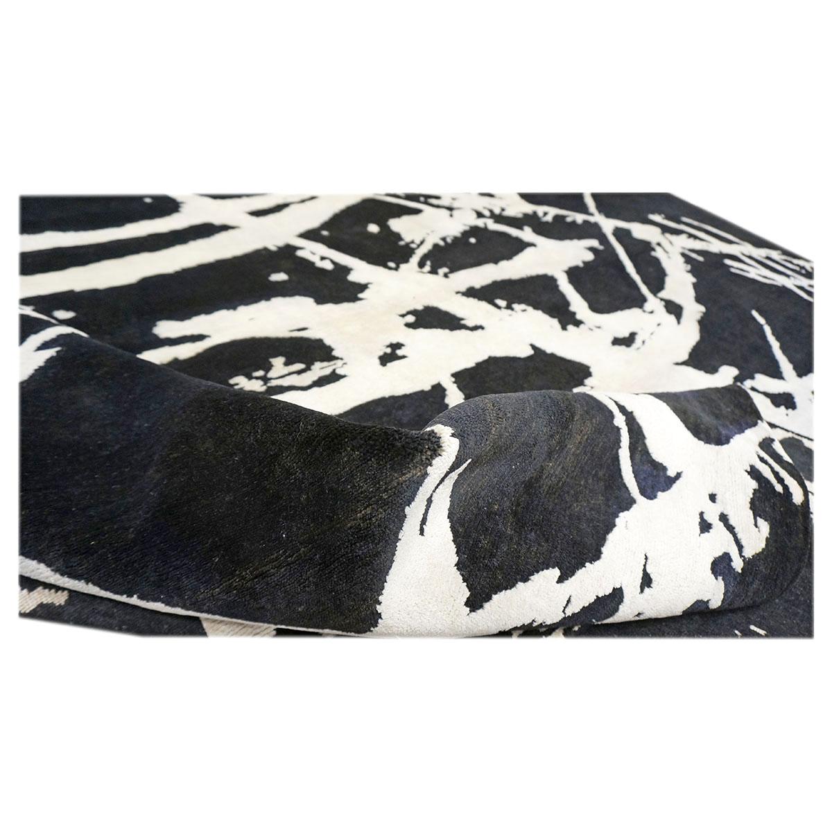 Moderner 9x12 schwarz-weißer handgefertigter Teppich aus Wolle und Seide des 21. Jahrhunderts im Zustand „Hervorragend“ im Angebot in Houston, TX