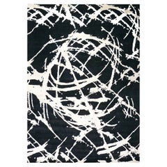 21st Century Modern Wool & Silk 9x12 Black & White Handmade Area Rug