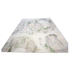 21st Century Modern Wool & Silk 9x12 White, Green, & Blue Handmade Area Rug