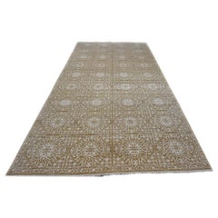 Modern Indian Marrakesh Wool & Silk 9x18 White & Tan Handmade Gallery Rug