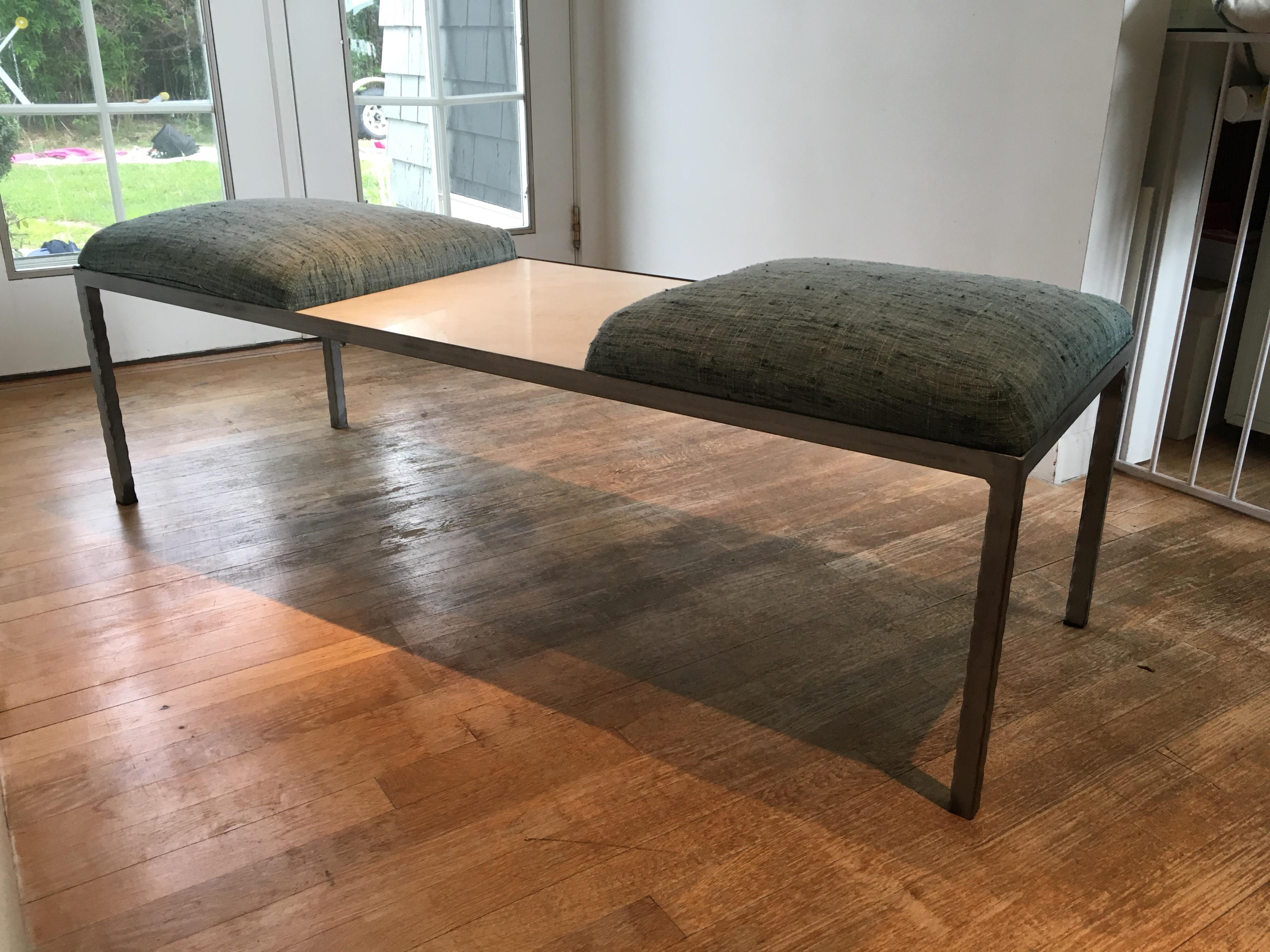 21st Century Modular Iron Bench with Marble Table by Susie Shapiro Design In Good Condition In Southampton, NY