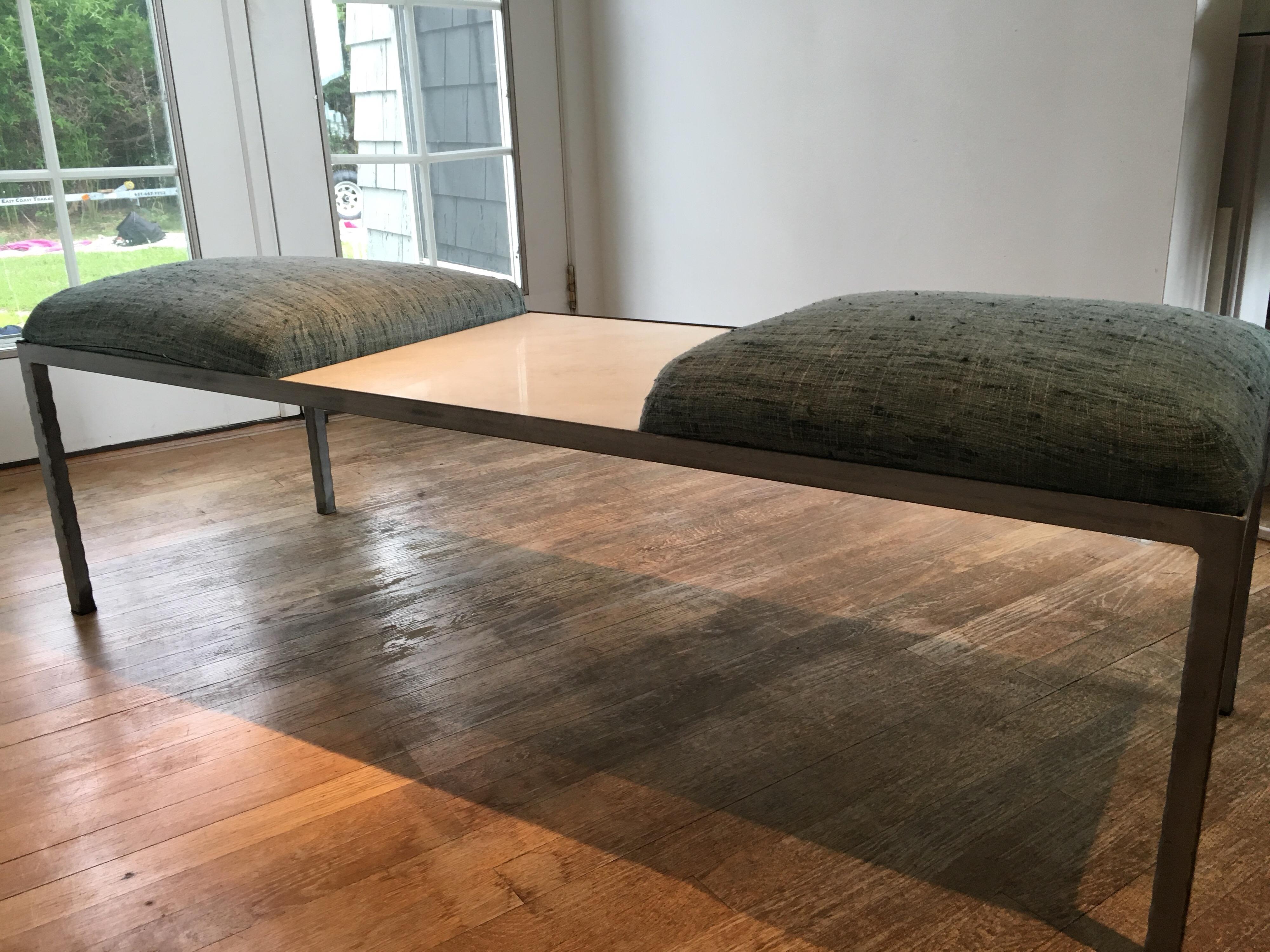 Contemporary 21st Century Modular Iron Bench with Marble Table by Susie Shapiro Design For Sale