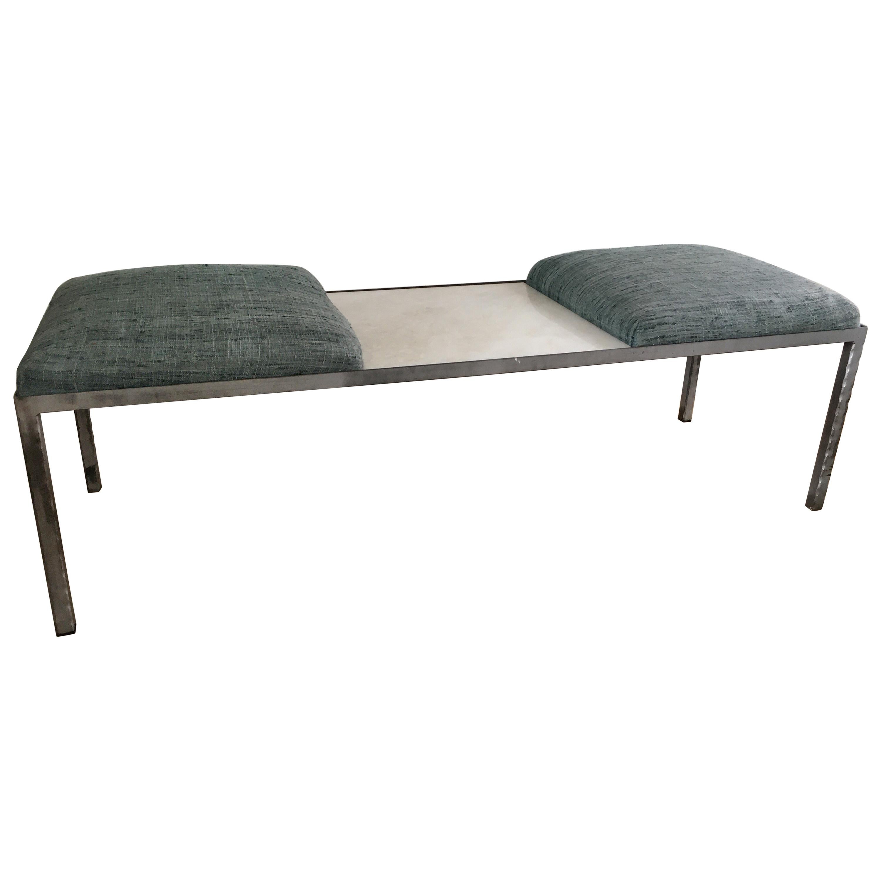 21st Century Modular Iron Bench with Marble Table by Susie Shapiro Design For Sale