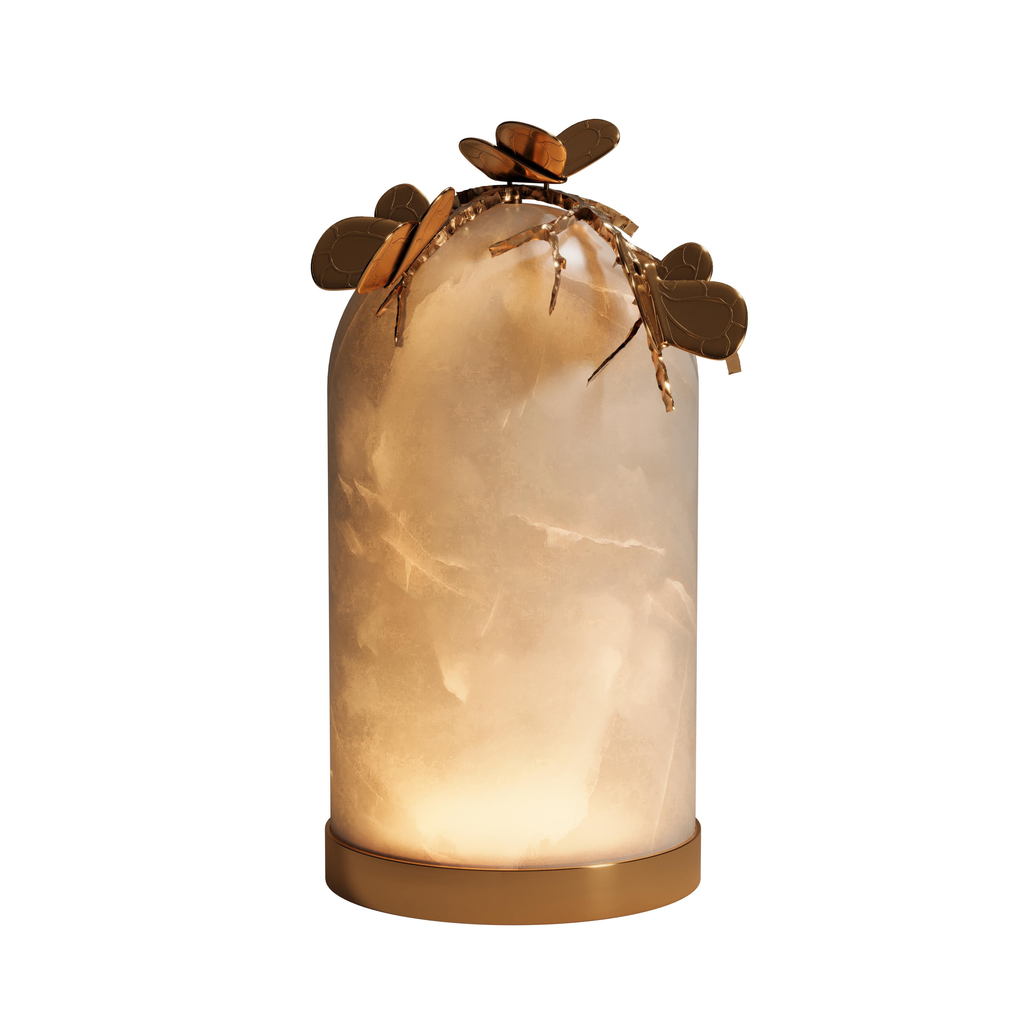 Portuguese 21st Century Monarch Table Lamp Alabaster Brass For Sale