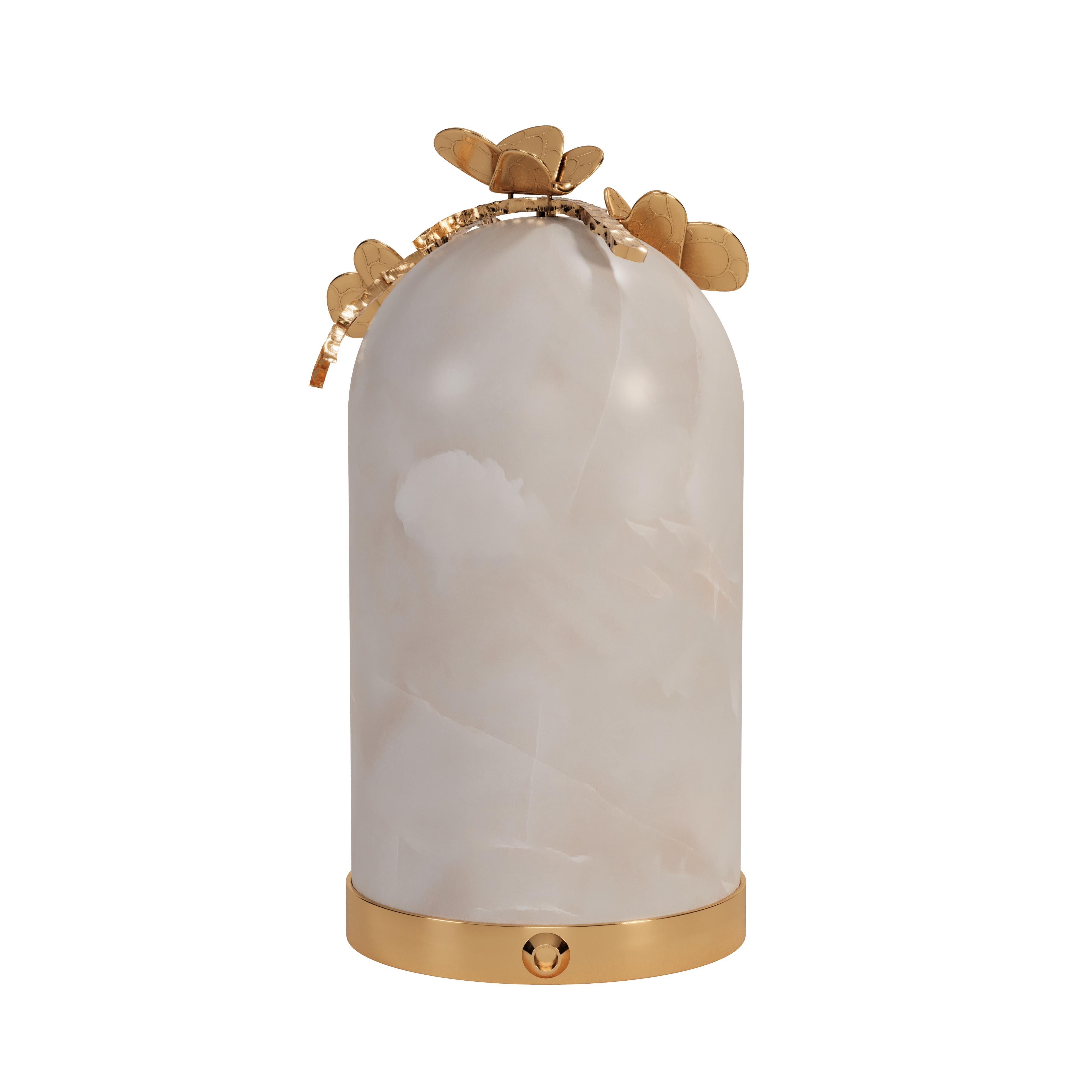 Contemporary 21st Century Monarch Table Lamp Alabaster Brass For Sale