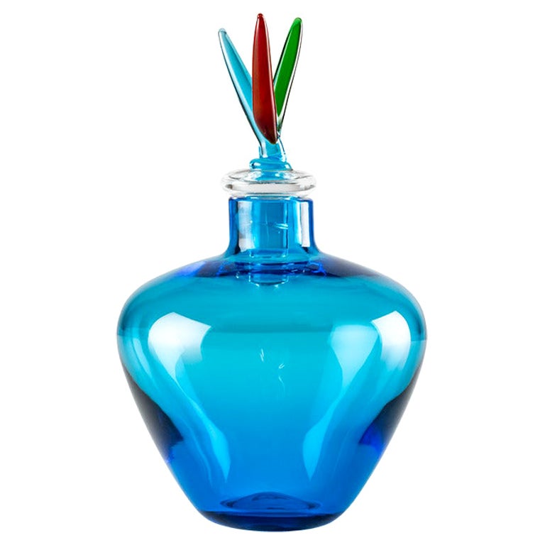 Vase en verre monofiore du 21e sicle en aigue-marine de Laura De Santillana