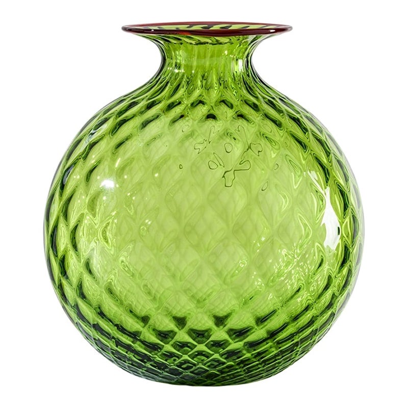 Jarrón grande de cristal Monofiori Balloton del siglo XXI en verde hierba/rojo by Venini