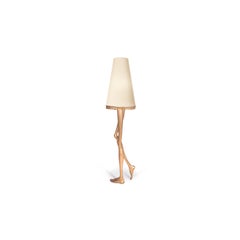 Contemporary Monroe Floor Lamp, Brushed Brass and Beige Lampshade, Art Lighting