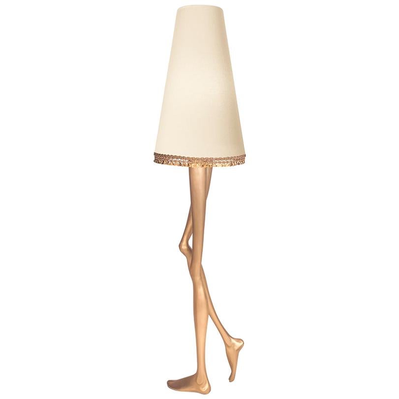 Contemporary Monroe Floor Lamp, Brushed Brass and Beige Lampshade, Art Lighting