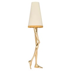 Contemporary Monroe Floor Lamp Polished Brass, Off White Lampshade, Art Lighting